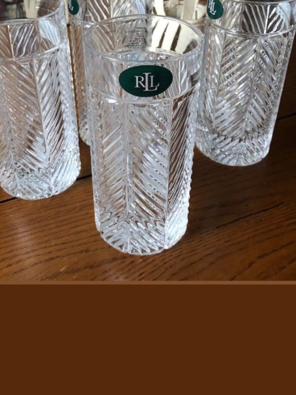 4 new Ralph Lauren Herringbone Highball Glasses = Heavy Crystal Barware